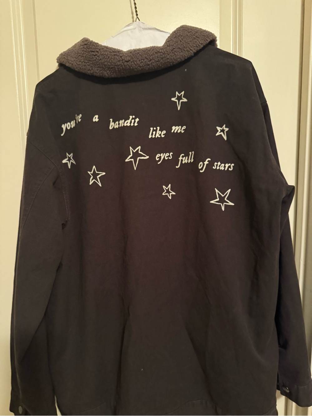 Taylor Swift Black Cowboy Like Me- Evermore Jacket with Gray Sherpa Collar - Picture 9 of 9
